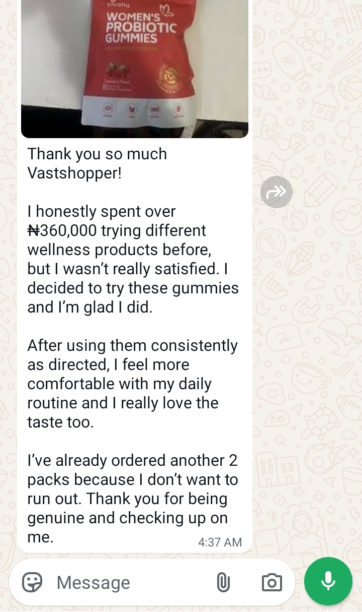 Customer WhatsApp testimonial screenshot 1